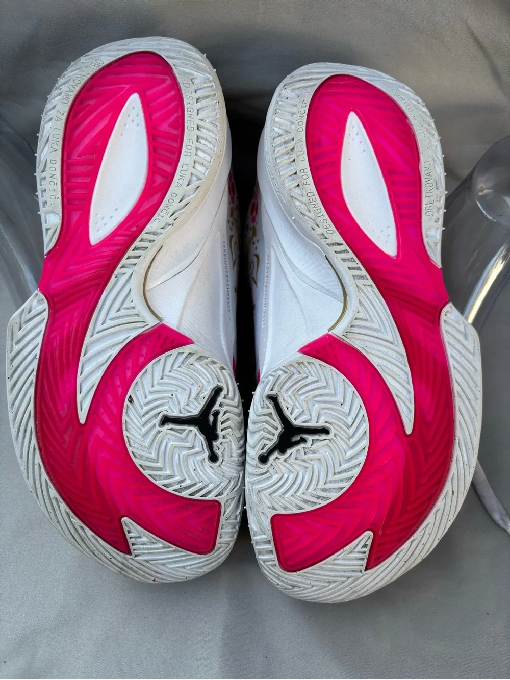 Jordan Men's White Sneakers with Pink Floral and Gold Accents